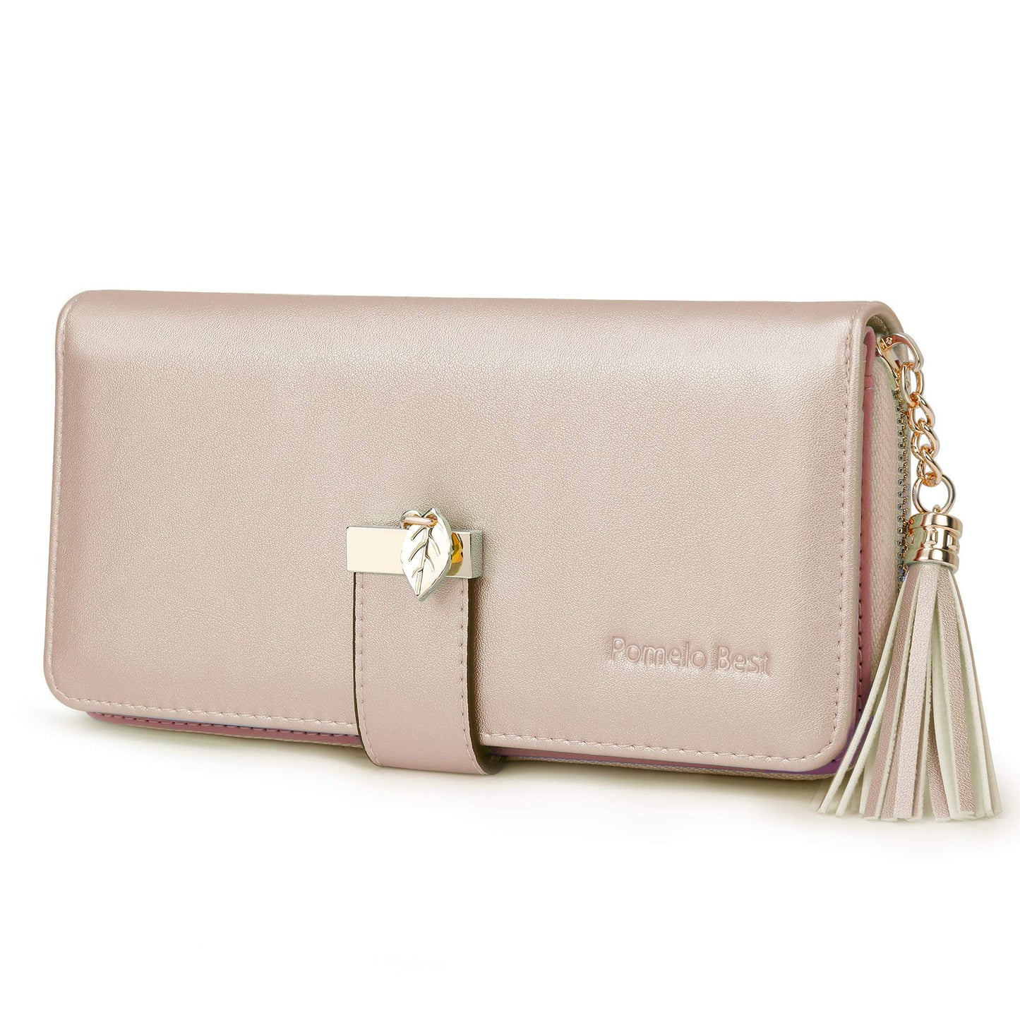 Carteras RFID para mujer con múltiples ranuras para tarjetas y compartimento para teléfono celular, cartera para mujer, Rosado/blanco/gris, Classic