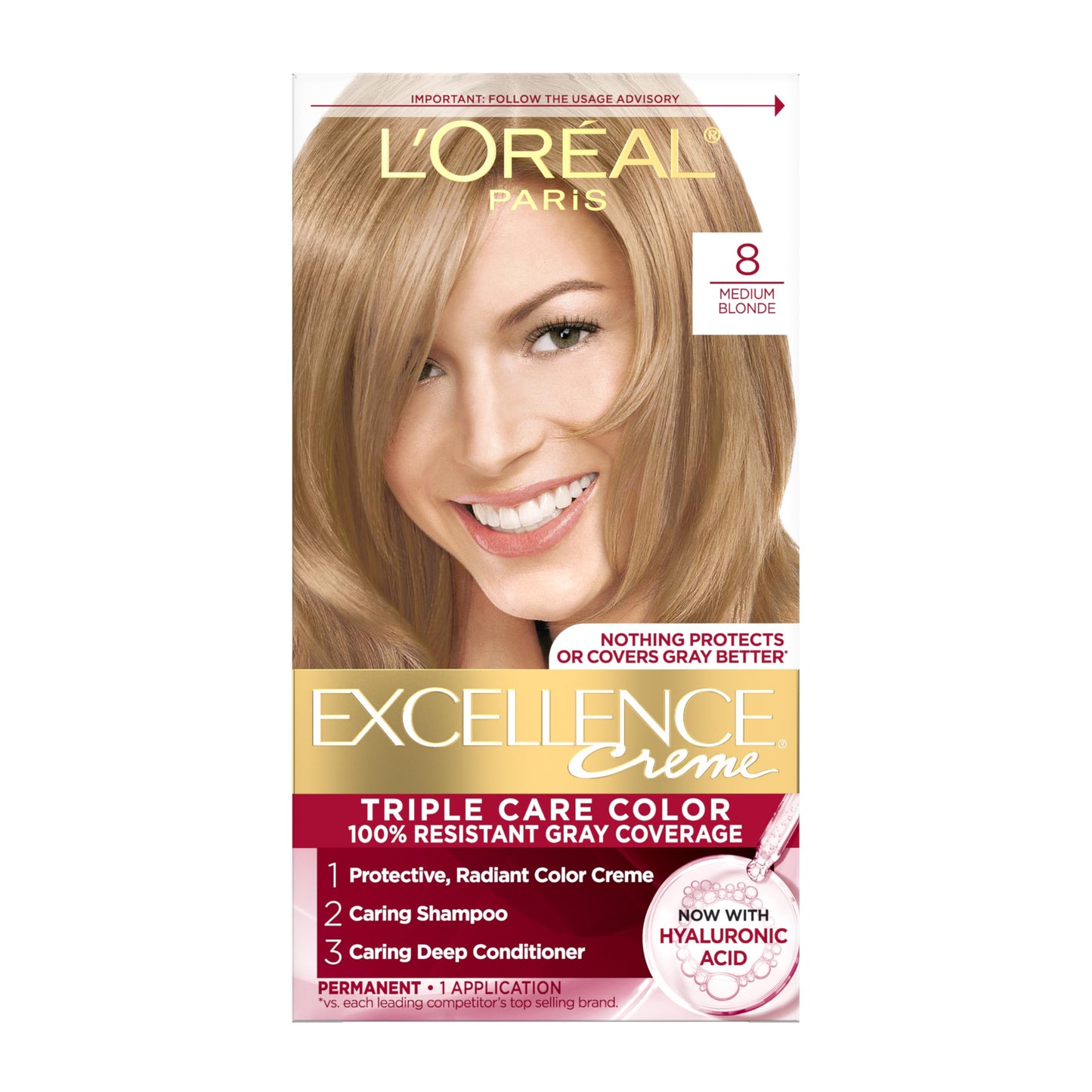 L'Oreal Paris Excellence Crème Tinte Permanente para el Cabello, Color de Cabello de Triple Cuidado con Complejo Pro-Keratine para Cobertura 100% de Canas, 4 Marrón Oscuro, 1 Kit