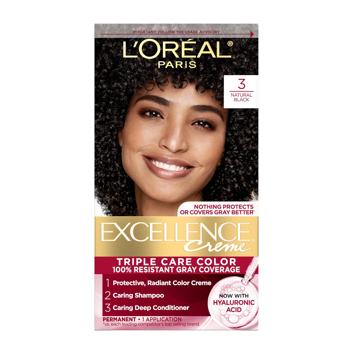 L'Oreal Paris Excellence Crème Tinte Permanente para el Cabello, Color de Cabello de Triple Cuidado con Complejo Pro-Keratine para Cobertura 100% de Canas, 4 Marrón Oscuro, 1 Kit