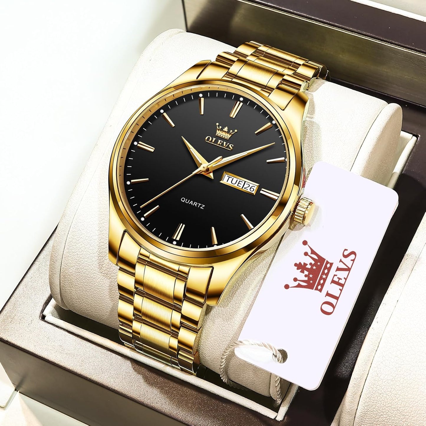 OLEVS Men's Luxury Stainless Steel Watch, Big Face Gold Silver Two Tone Three Hand Analog Quartz Watch, Easy to Read Waterproof Luminous Day Date Wrist Watches for Men