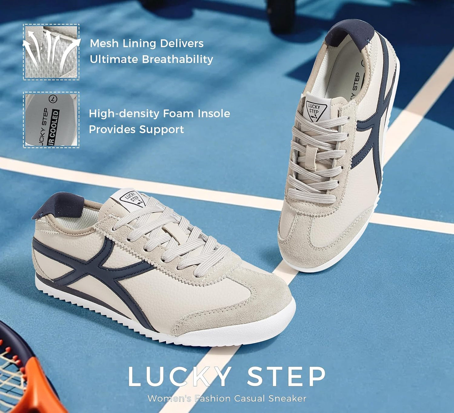 LUCKY STEP Tenis retro unisex para hombres y mujeres, zapatos casuales para caminar, con cordones, tenis de entrenamiento de perfil bajo, ligeros, cómodos, antideslizantes, para uso diario