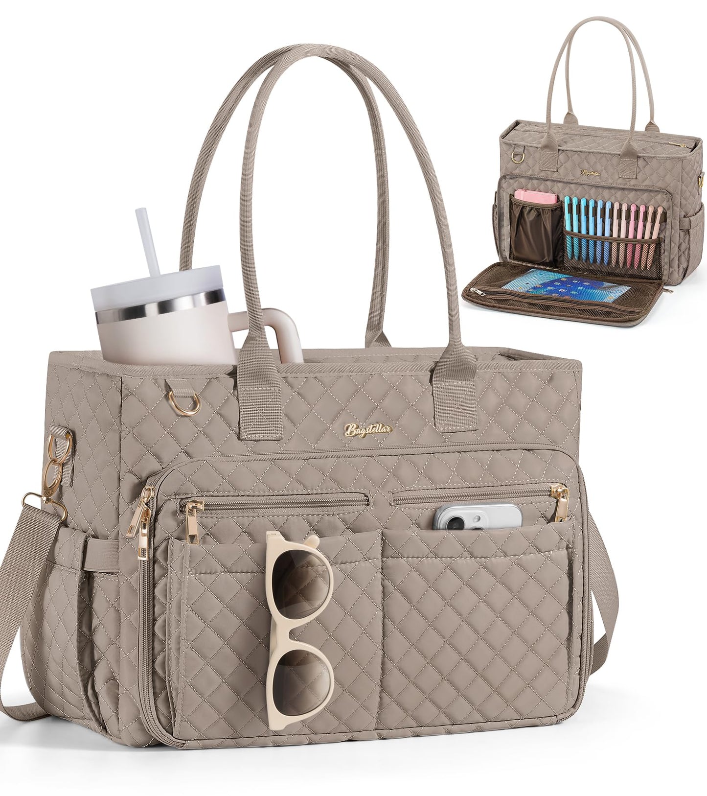 Bagstellar Teacher Bags for Women, 15.6 inch Laptop Work Tote Bag Quilted Nurse Bible Computer Shoulder Bag for School Travel | Dream Tote Work Bag, with 40oz Cup Holder, Insulated Pocket, Zipper & Strap, Office Briefcase, Ideal Gift for Women