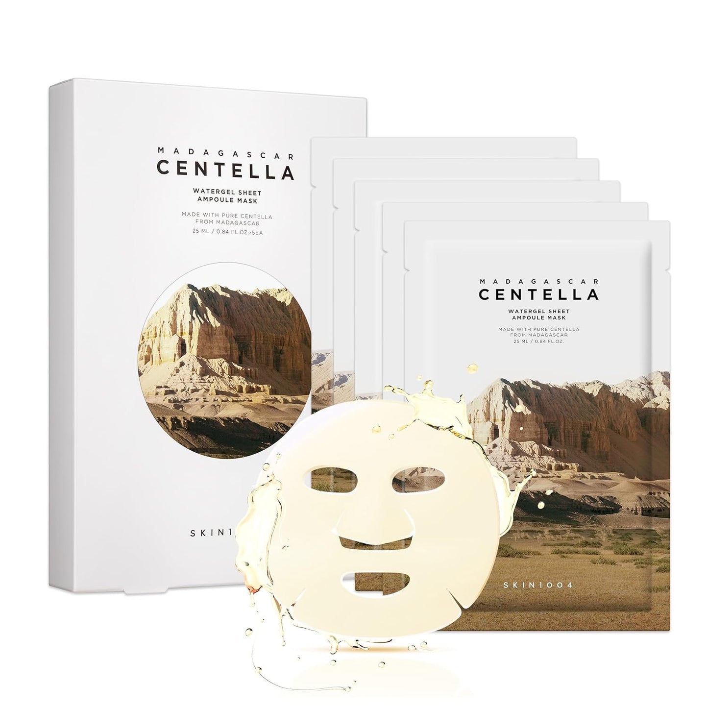 SKIN1004 Madagascar Centella Watergel Sheet Ampolla Mask 5ea, mascarilla coreana con centella asiática, hoja de mascarilla hidratante infundida con ampolla centella para hidratación profunda, cuidado de la piel coreano