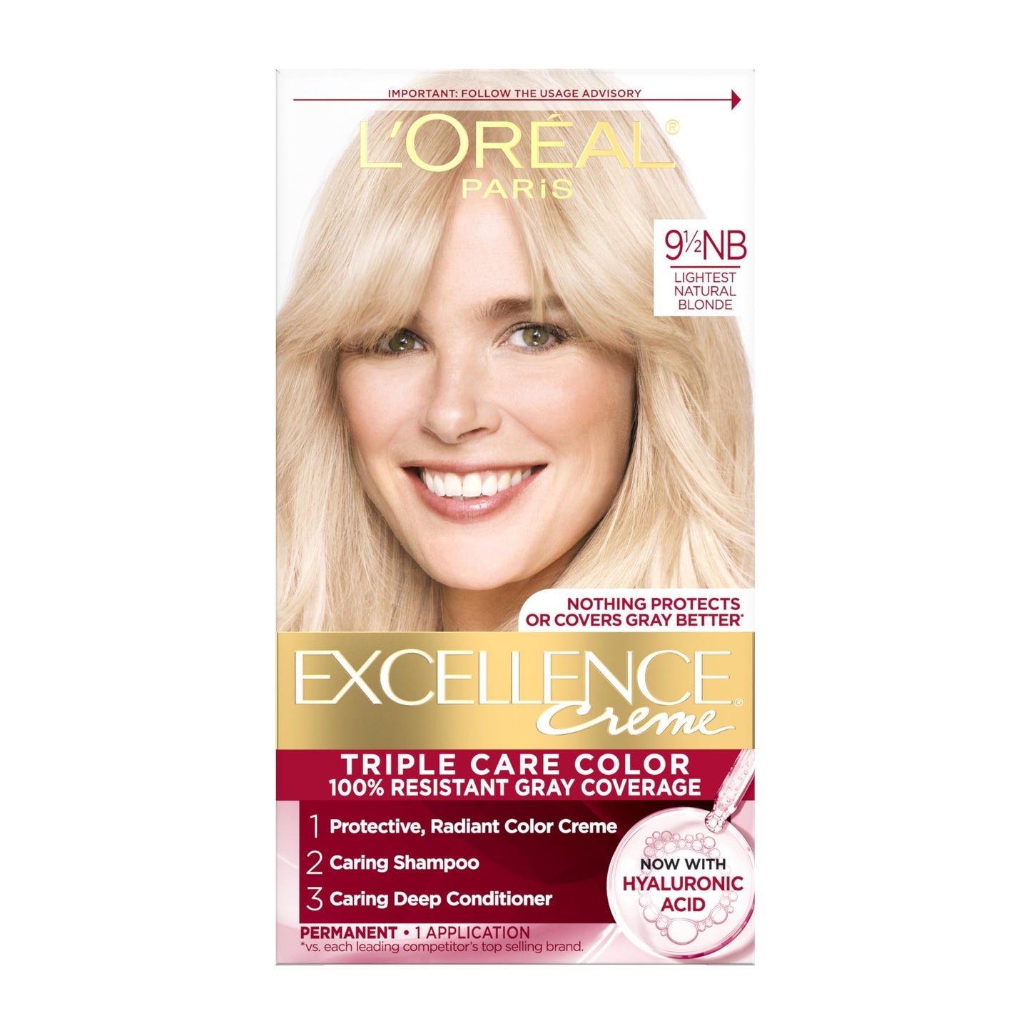 L'Oreal Paris Excellence Crème Tinte Permanente para el Cabello, Color de Cabello de Triple Cuidado con Complejo Pro-Keratine para Cobertura 100% de Canas, 4 Marrón Oscuro, 1 Kit