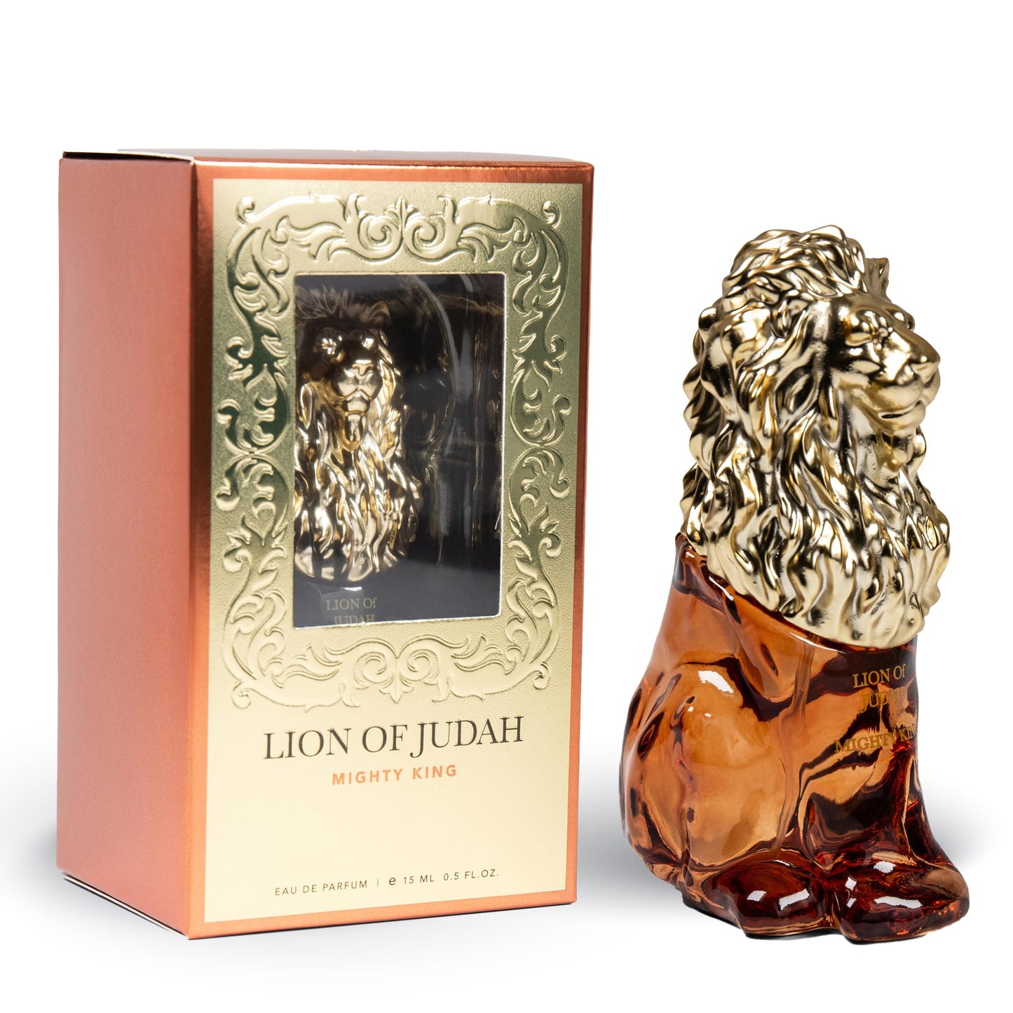 LION OF JUDAH Mighty King – Fragancia EDP de larga duración viene en una elegante botella de vidrio en forma de león – Colonia para hombre con notas de canela, madera seca y vainilla (3.0 fl oz)