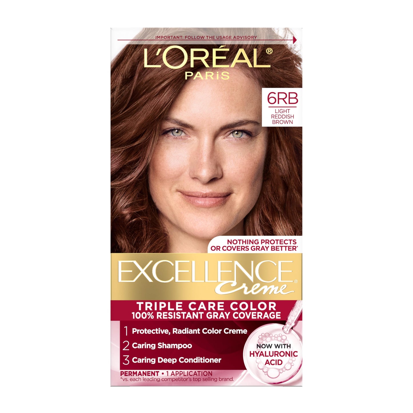 L'Oreal Paris Excellence Crème Tinte Permanente para el Cabello, Color de Cabello de Triple Cuidado con Complejo Pro-Keratine para Cobertura 100% de Canas, 4 Marrón Oscuro, 1 Kit