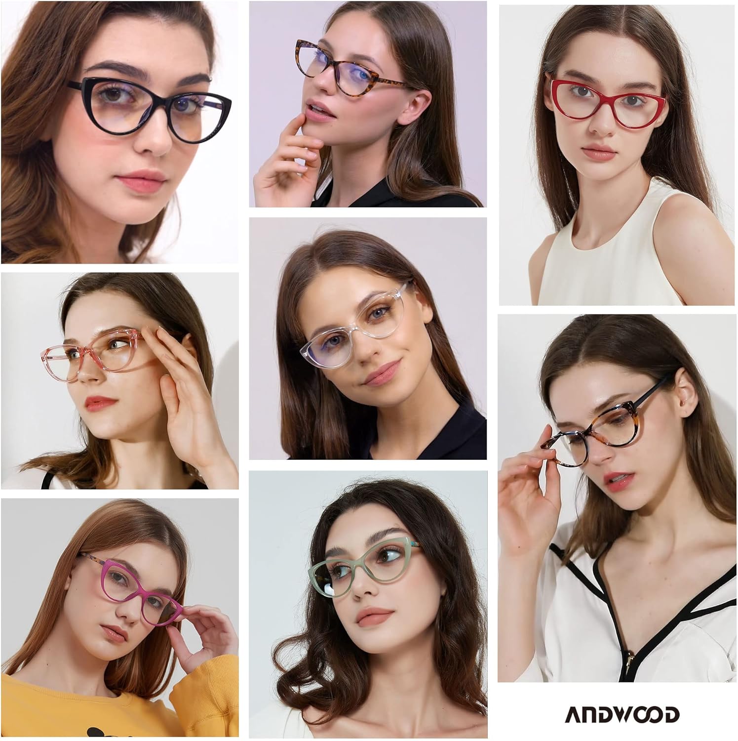ANDWOOD Gafas de bloqueo de luz azul para mujer, bloqueo de luz azul, para computadora, ojo de gato, transparente, montura AR003