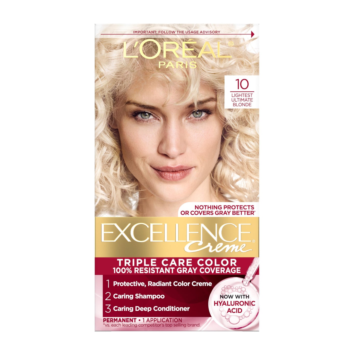 L'Oreal Paris Excellence Crème Tinte Permanente para el Cabello, Color de Cabello de Triple Cuidado con Complejo Pro-Keratine para Cobertura 100% de Canas, 4 Marrón Oscuro, 1 Kit