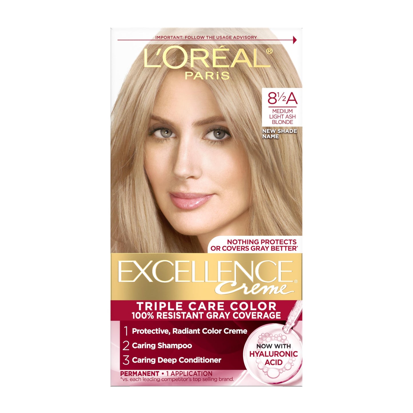 L'Oreal Paris Excellence Crème Tinte Permanente para el Cabello, Color de Cabello de Triple Cuidado con Complejo Pro-Keratine para Cobertura 100% de Canas, 4 Marrón Oscuro, 1 Kit