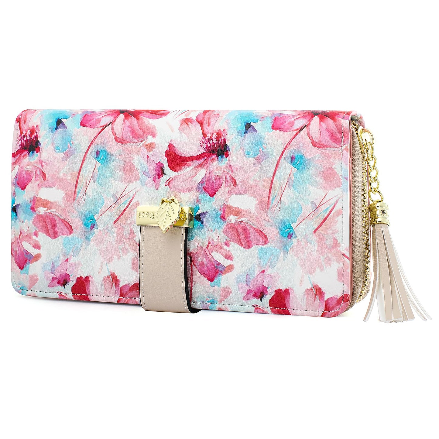 Carteras RFID para mujer con múltiples ranuras para tarjetas y compartimento para teléfono celular, cartera para mujer, Rosado/blanco/gris, Classic