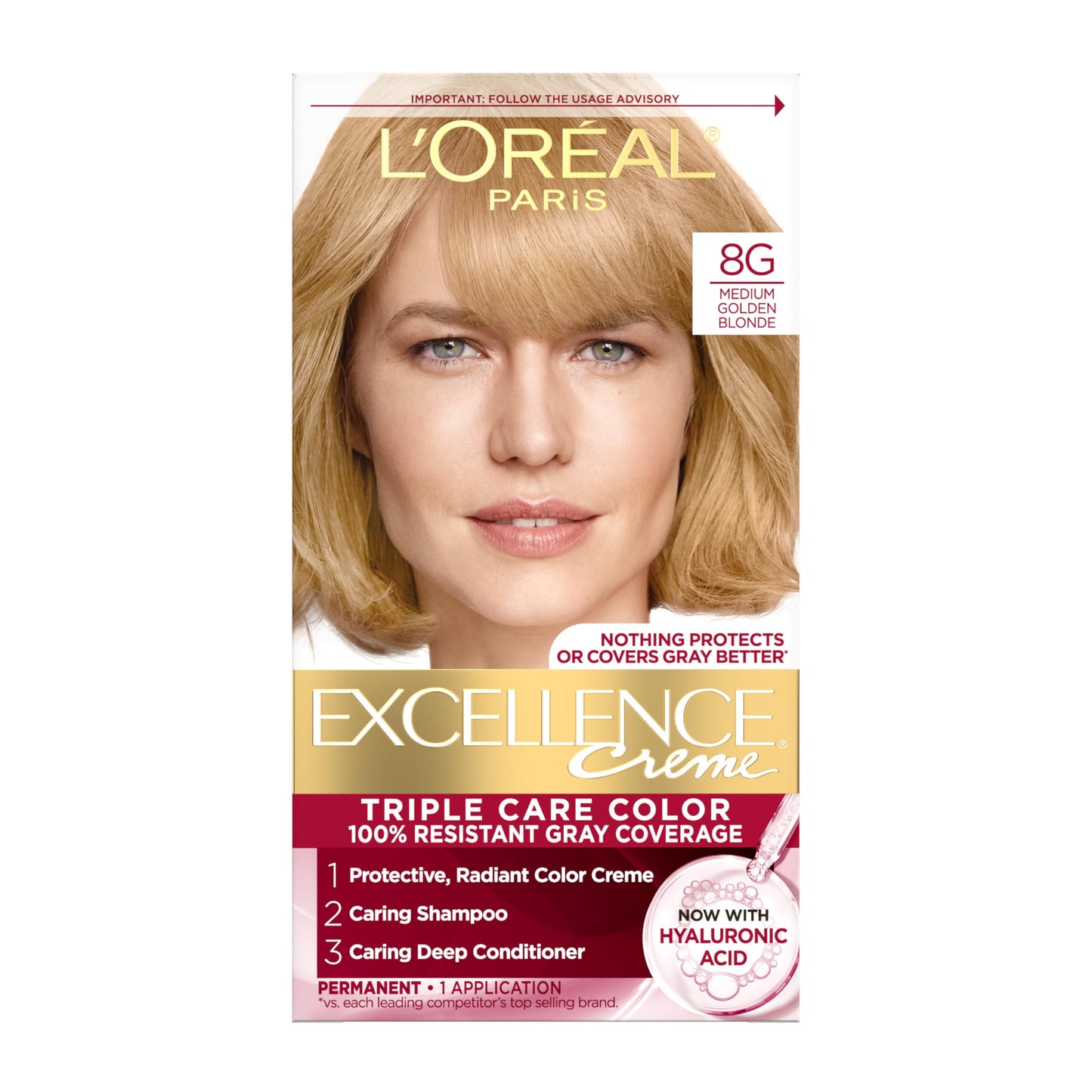 L'Oreal Paris Excellence Crème Tinte Permanente para el Cabello, Color de Cabello de Triple Cuidado con Complejo Pro-Keratine para Cobertura 100% de Canas, 4 Marrón Oscuro, 1 Kit