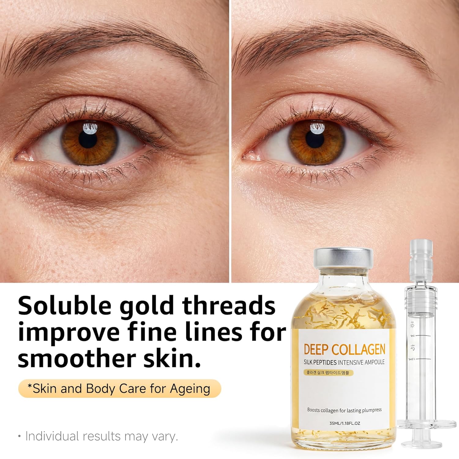 Ampolla de péptido de seda de suero de colágeno profundo, suero coreano antienvejecimiento para cara con colágeno y péptido, hidrata la elasticidad (1.18 onzas líquidas)