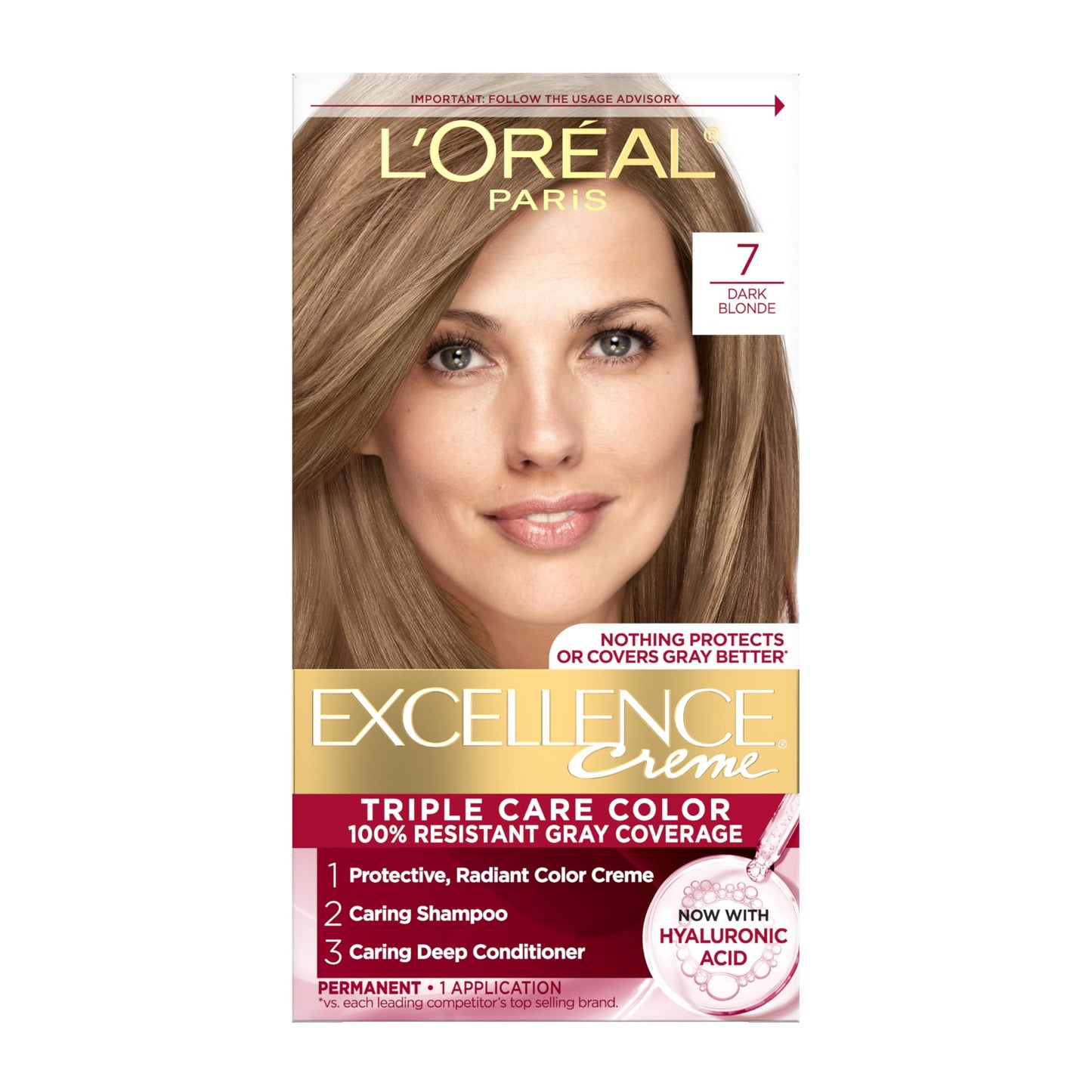L'Oreal Paris Excellence Crème Tinte Permanente para el Cabello, Color de Cabello de Triple Cuidado con Complejo Pro-Keratine para Cobertura 100% de Canas, 4 Marrón Oscuro, 1 Kit