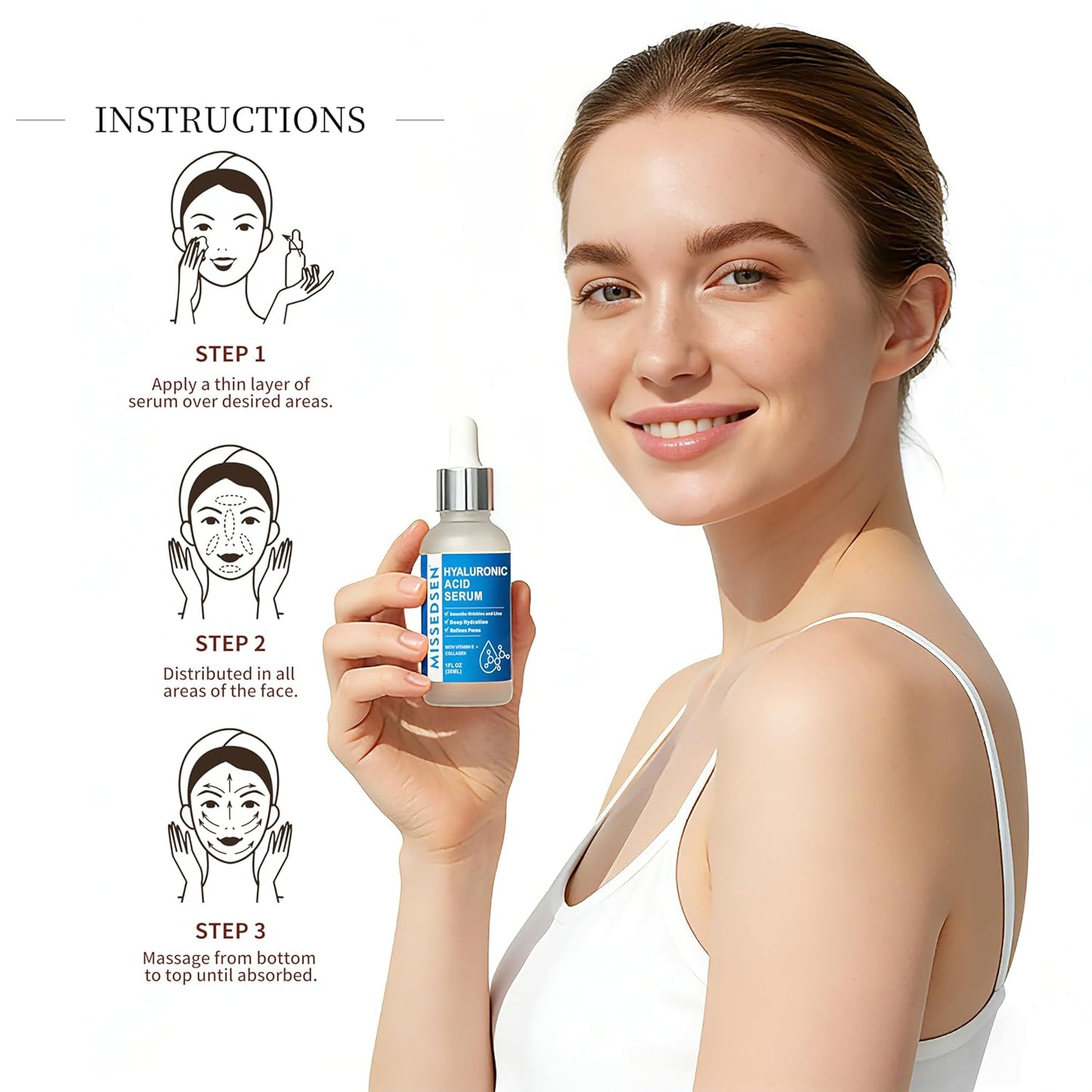 Suero de ácido hialurónico con aceite de colágeno y vitamina E para el cuidado de la piel, suero hidratante e iluminador para la cara, antienvejecimiento, para todo tipo de piel, uso diario, 1 onza líquida