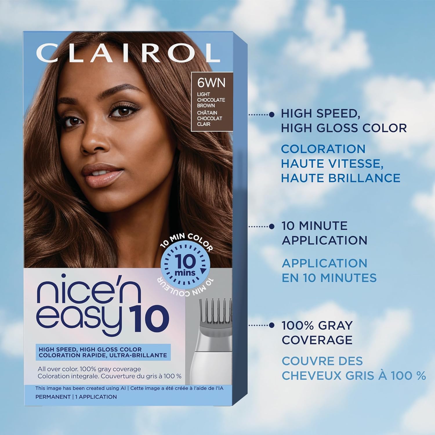 Clairol Nice'N Easy 10 Permanent Hair Dye, 6WN Light Chocolate Brown Hair Color, Pack of 1