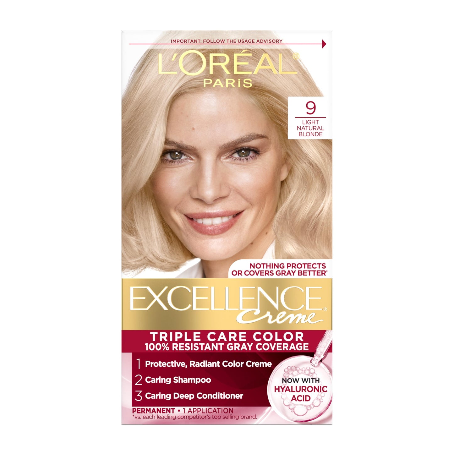 L'Oreal Paris Excellence Crème Tinte Permanente para el Cabello, Color de Cabello de Triple Cuidado con Complejo Pro-Keratine para Cobertura 100% de Canas, 4 Marrón Oscuro, 1 Kit
