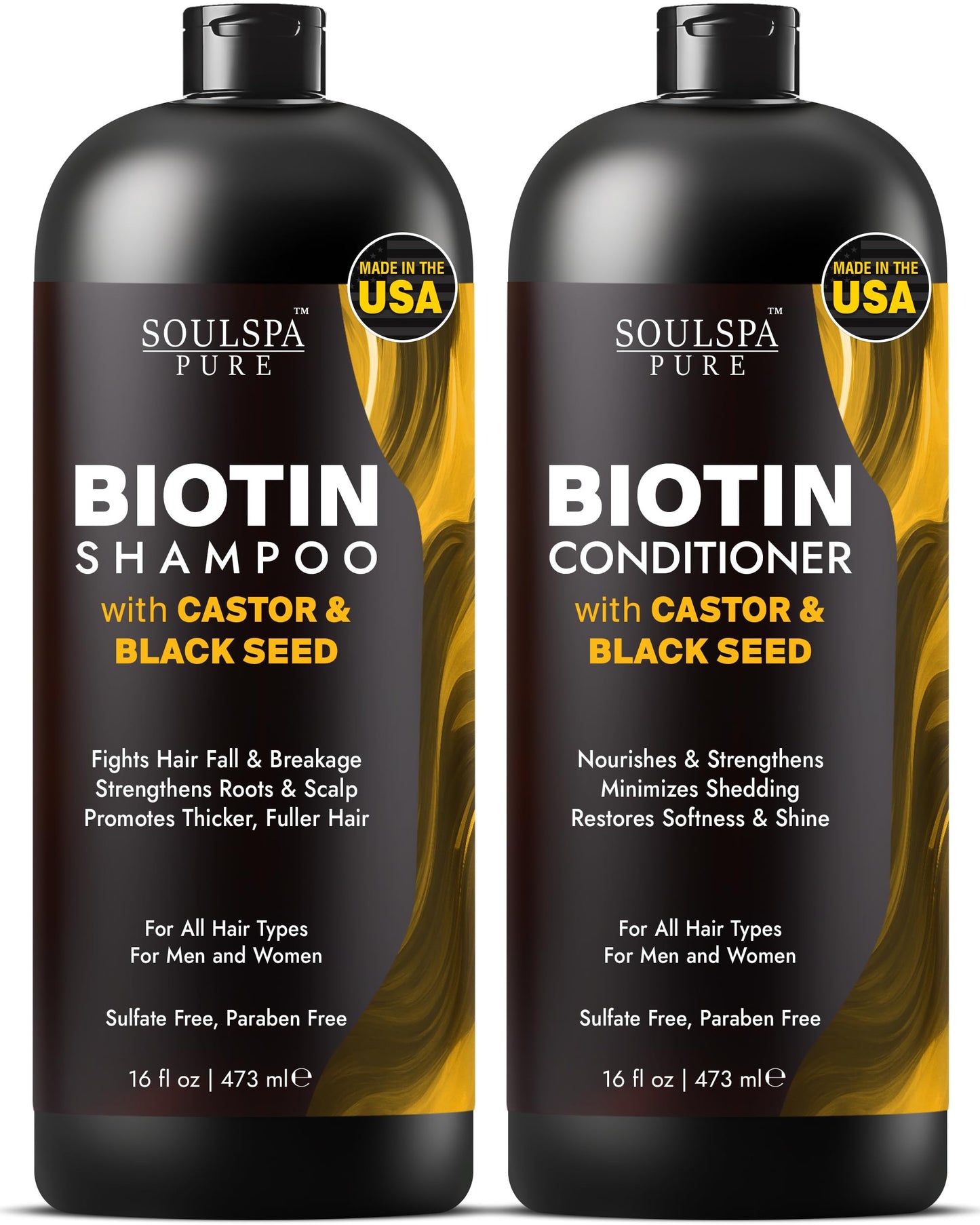 SOULSPA PURE Biotin Rice Water Shampoo and Conditioner Set - Thickening Formula with Rice Protein & Keratin - Strengthening Hair Care for Thinning Hair - Made in USA - 16 fl oz Each