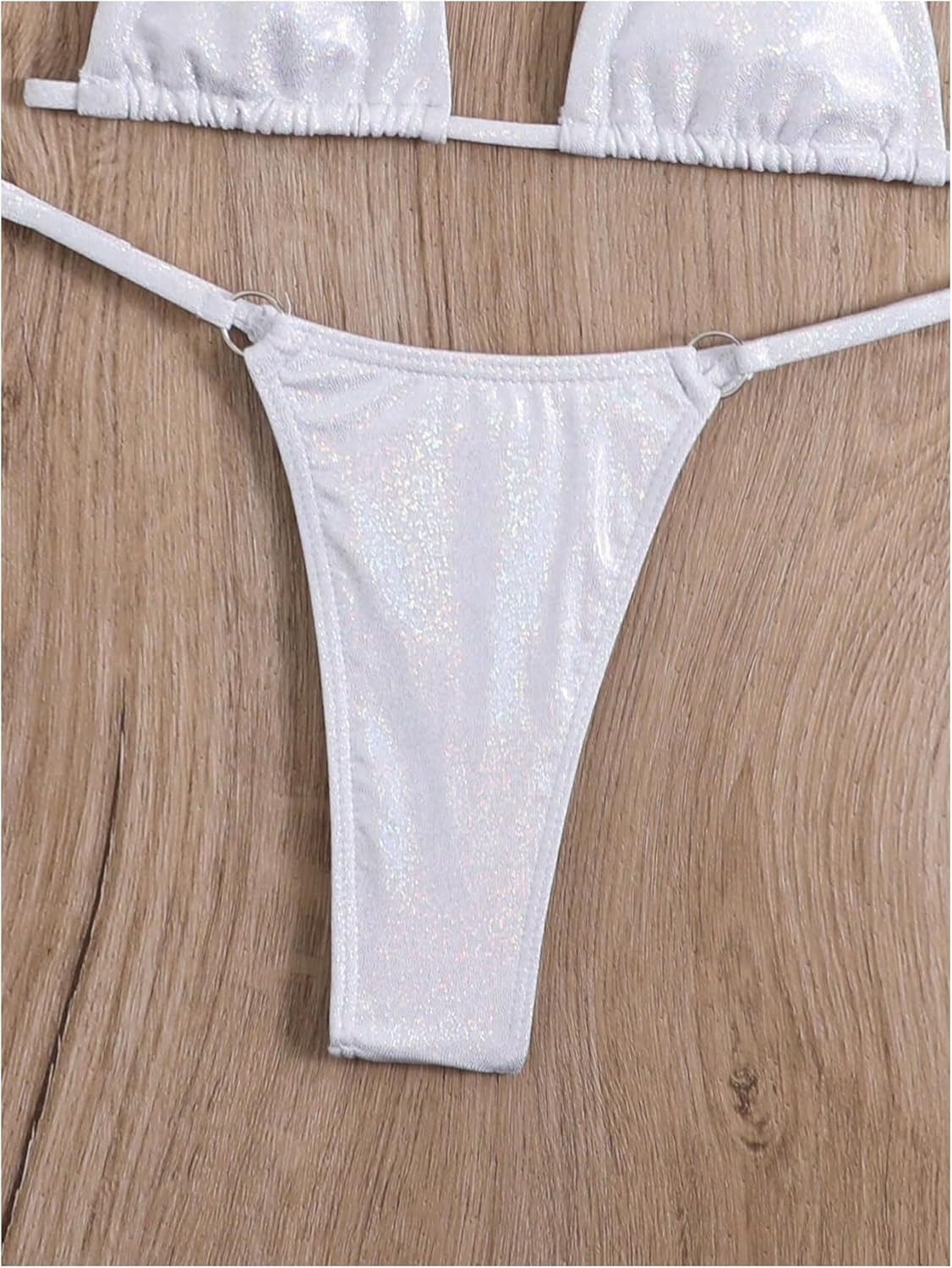 SOLY HUX Traje de baño metálico para mujer Halter Micro Triángulo Top Traje de baño Tanga Tanga Bikini Conjunto de dos piezas