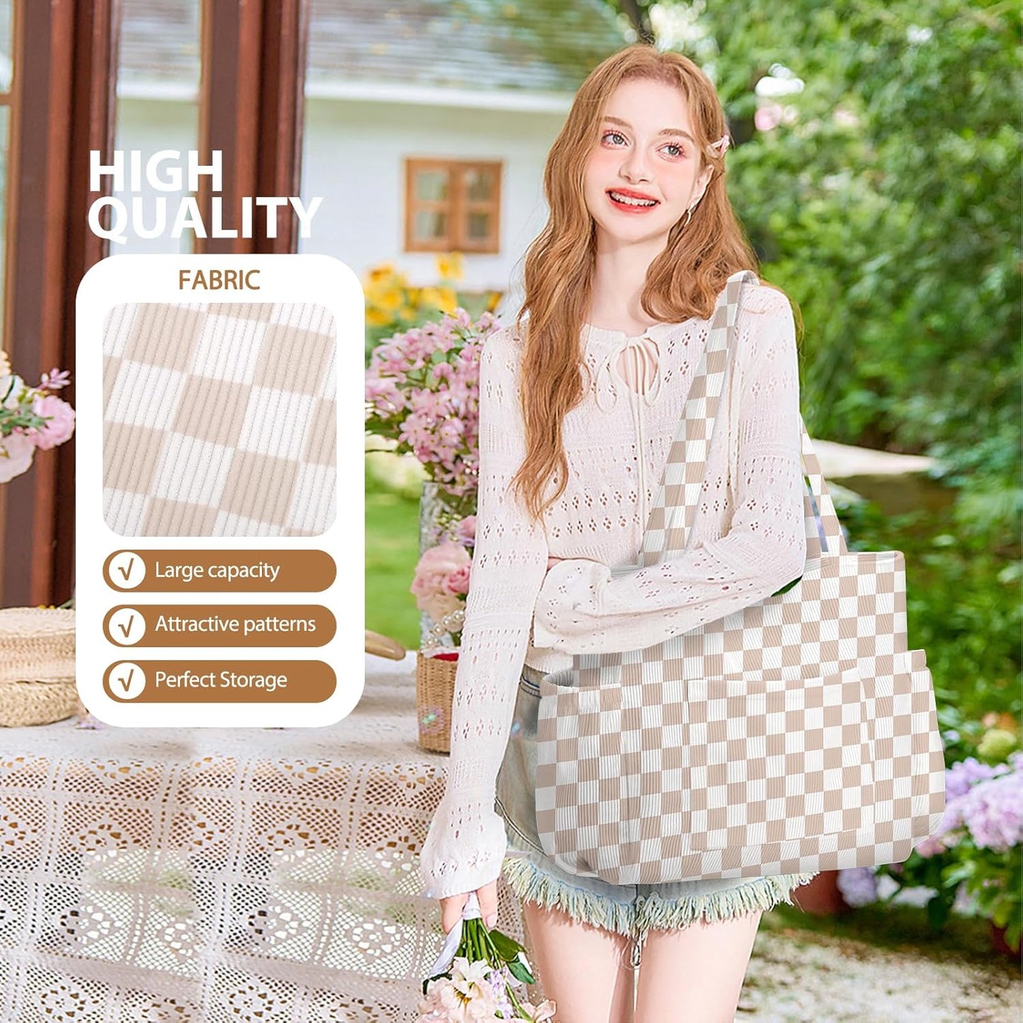 Bolsa de pana para mujeres, bolsa de gran capacidad linda con 6 bolsillos, bolso cruzado de hombro para trabajo, viajes, gimnasio