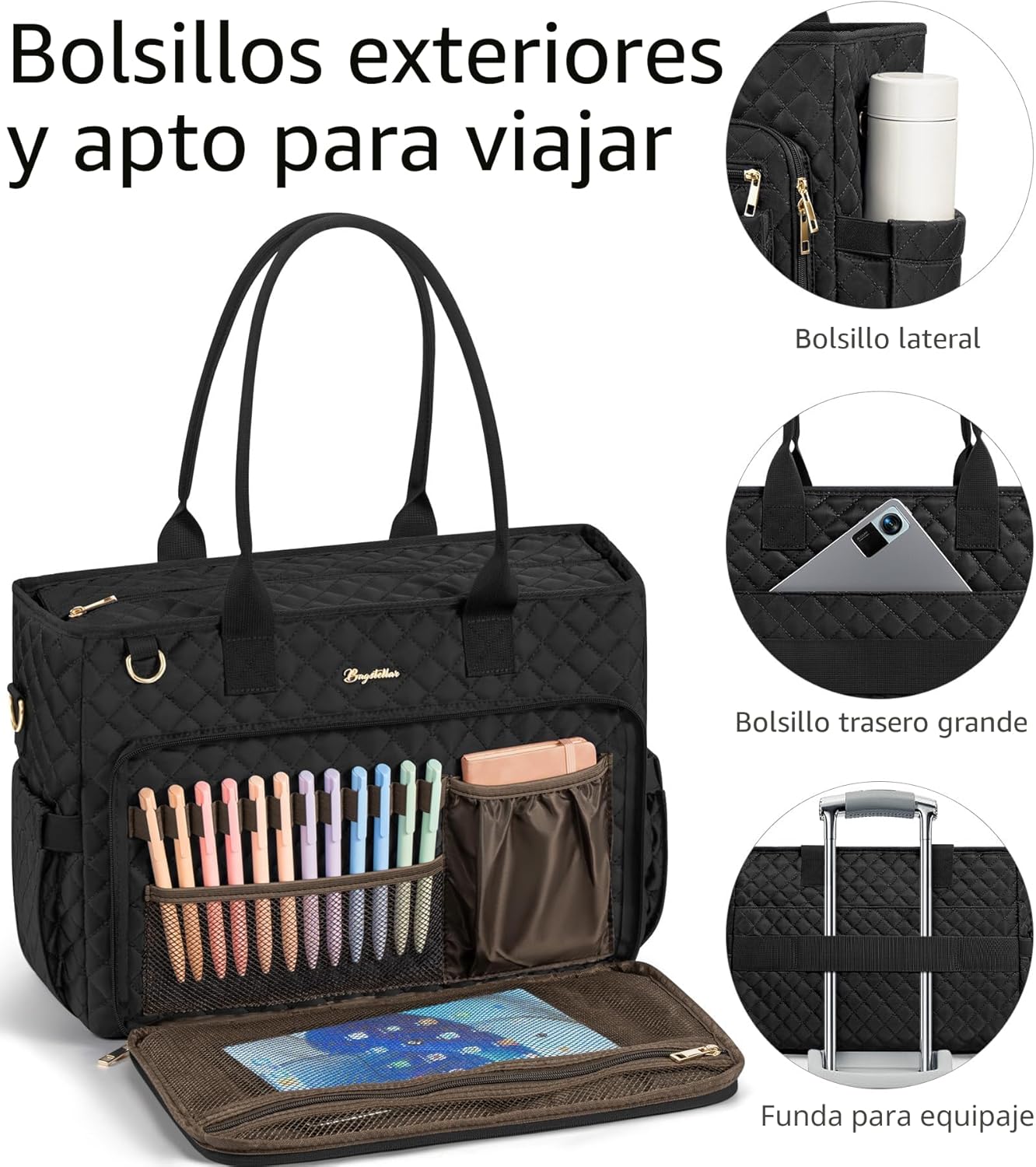 Bagstellar Teacher Bags for Women, 15.6 inch Laptop Work Tote Bag Quilted Nurse Bible Computer Shoulder Bag for School Travel | Dream Tote Work Bag, with 40oz Cup Holder, Insulated Pocket, Zipper & Strap, Office Briefcase, Ideal Gift for Women