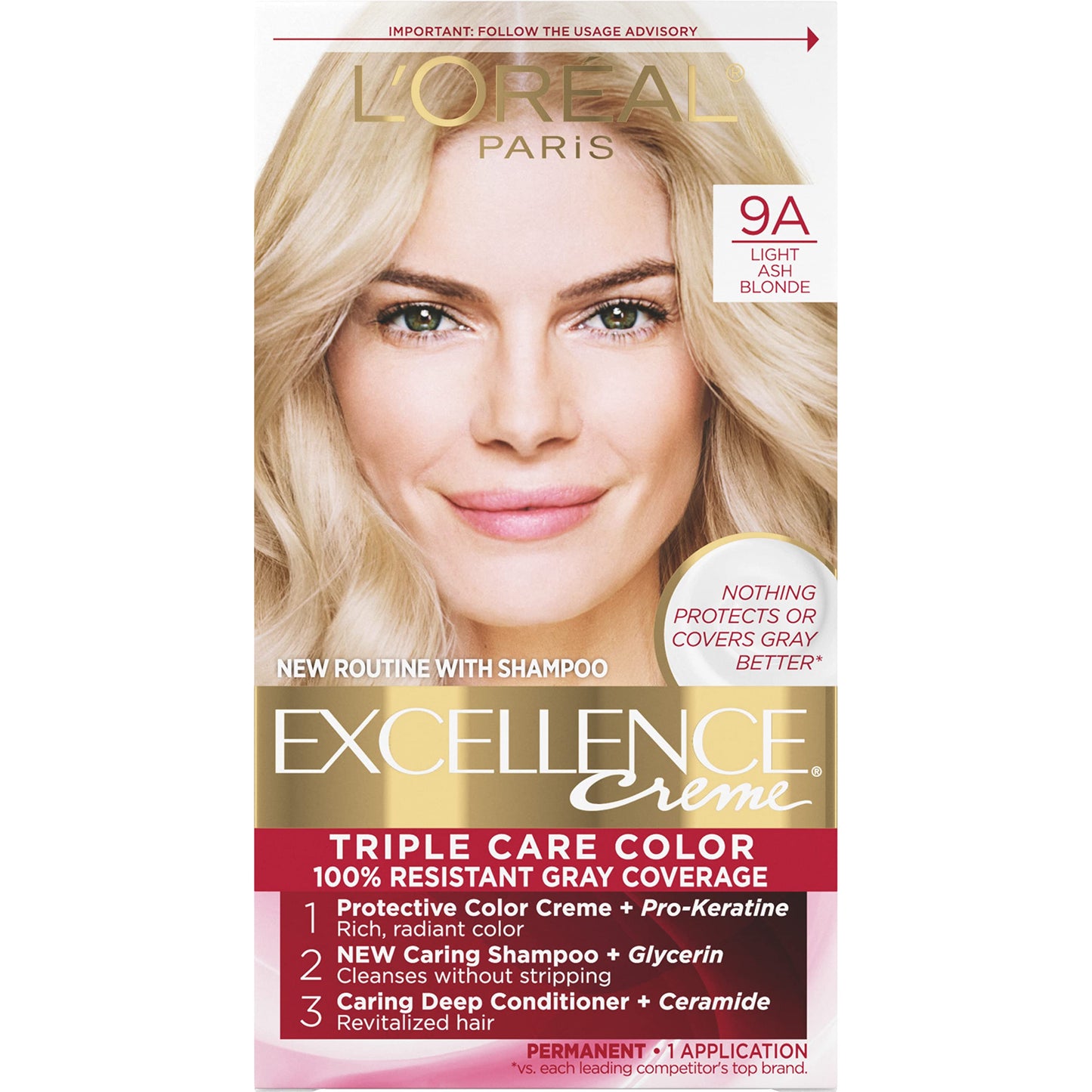 L'Oreal Paris Excellence Crème Tinte Permanente para el Cabello, Color de Cabello de Triple Cuidado con Complejo Pro-Keratine para Cobertura 100% de Canas, 4 Marrón Oscuro, 1 Kit