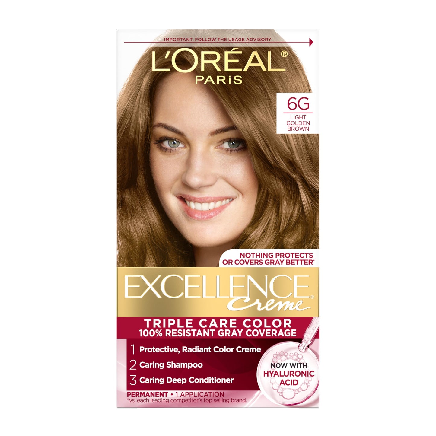 L'Oreal Paris Excellence Crème Tinte Permanente para el Cabello, Color de Cabello de Triple Cuidado con Complejo Pro-Keratine para Cobertura 100% de Canas, 4 Marrón Oscuro, 1 Kit