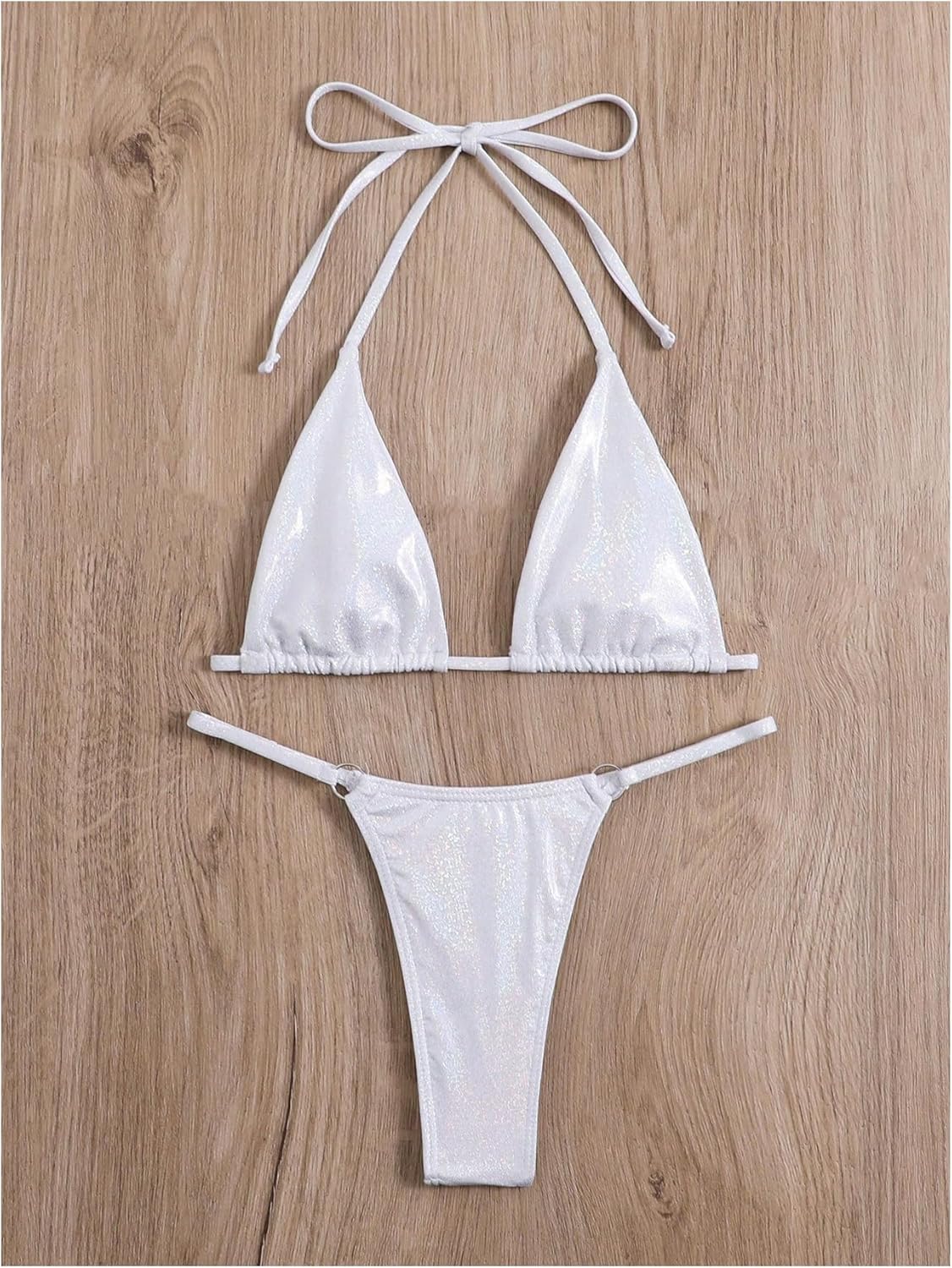 SOLY HUX Traje de baño metálico para mujer Halter Micro Triángulo Top Traje de baño Tanga Tanga Bikini Conjunto de dos piezas