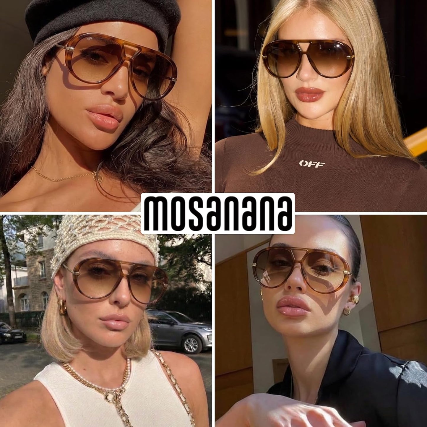 mosanana Trendy Oversized Aviator Sunglasses for Women Retro Style MS52478