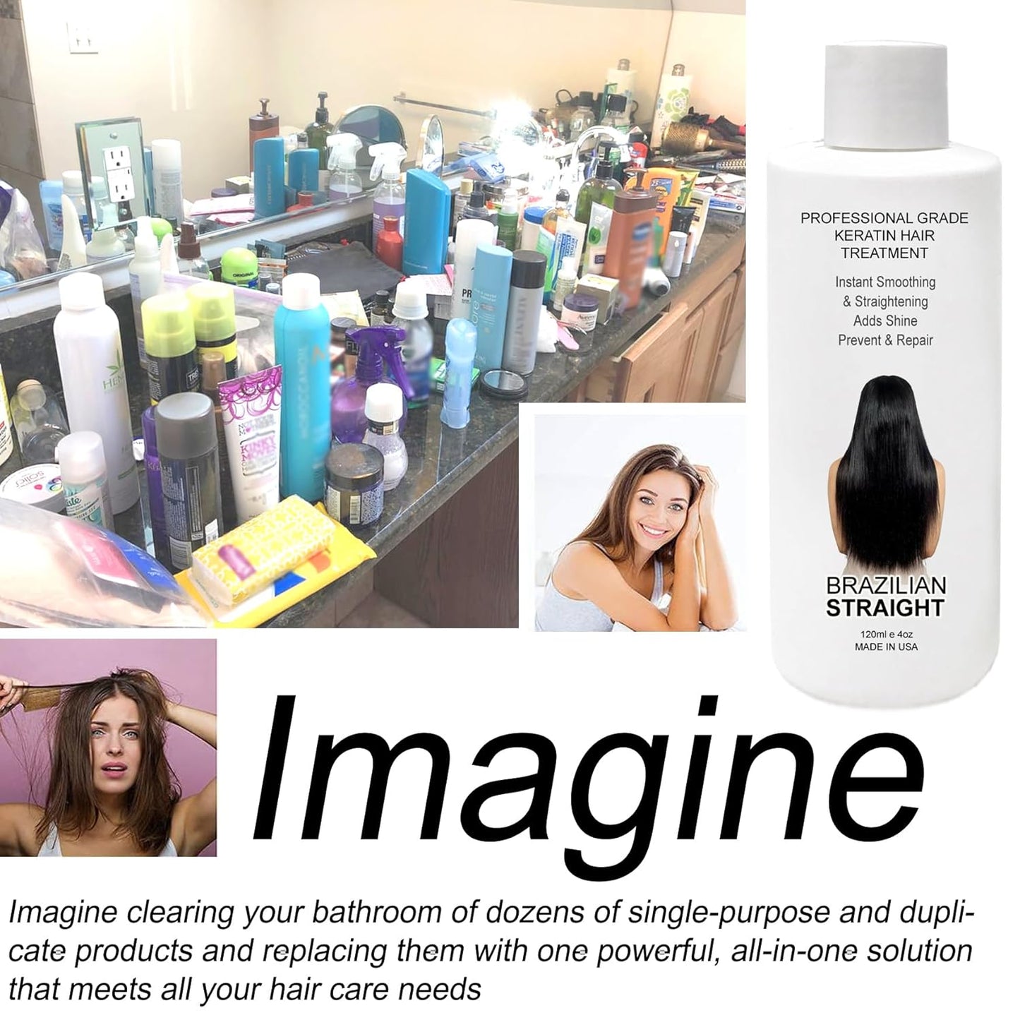 Real BRAZILIAN STRAIGHT Keratin Treatment Kit - Professional Results with Arganoil, Collagen & Amino Acid - Salon-Quality Straightening, Shiny Hair for 3-9 Months, All Hair Types, 8oz
