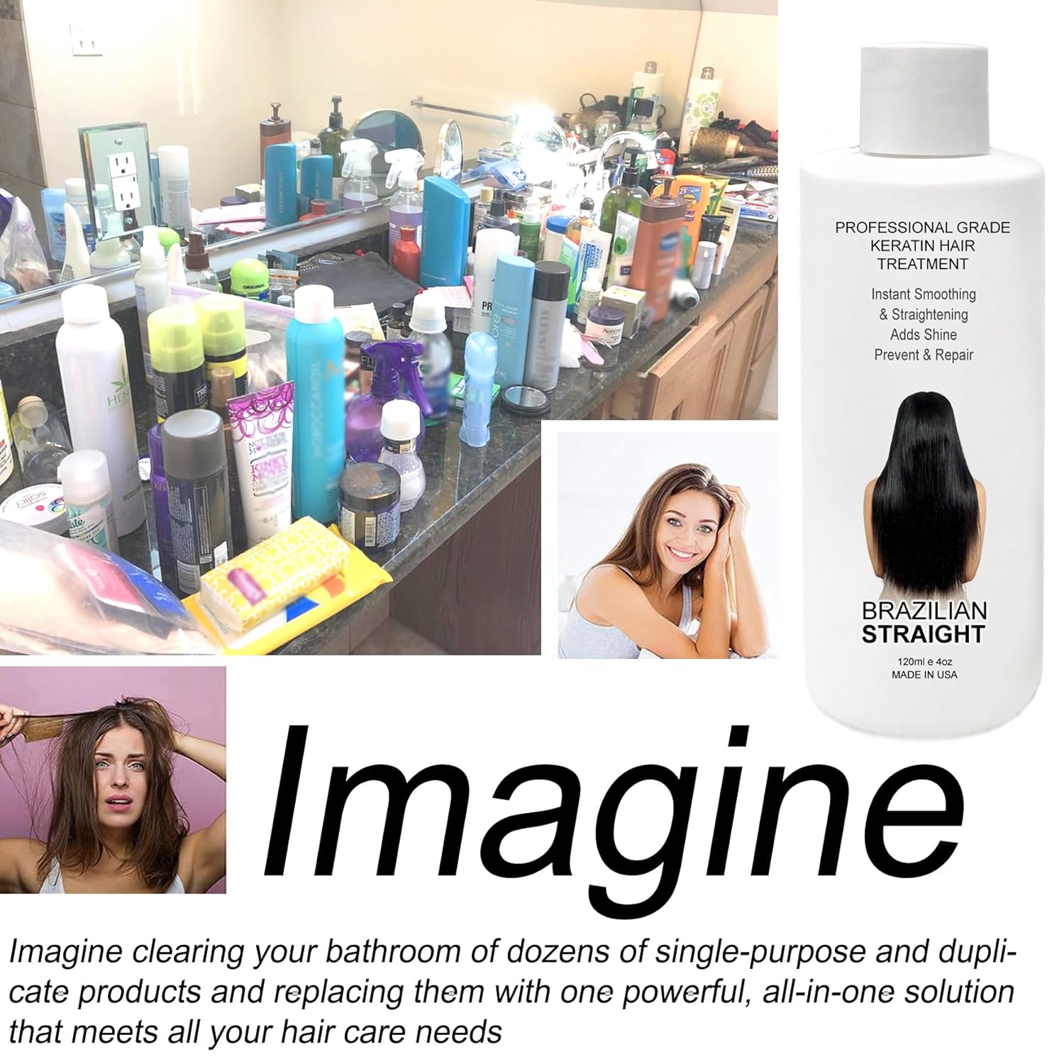 Real BRAZILIAN STRAIGHT Keratin Treatment Kit - Professional Results with Arganoil, Collagen & Amino Acid - Salon-Quality Straightening, Shiny Hair for 3-9 Months, All Hair Types, 8oz