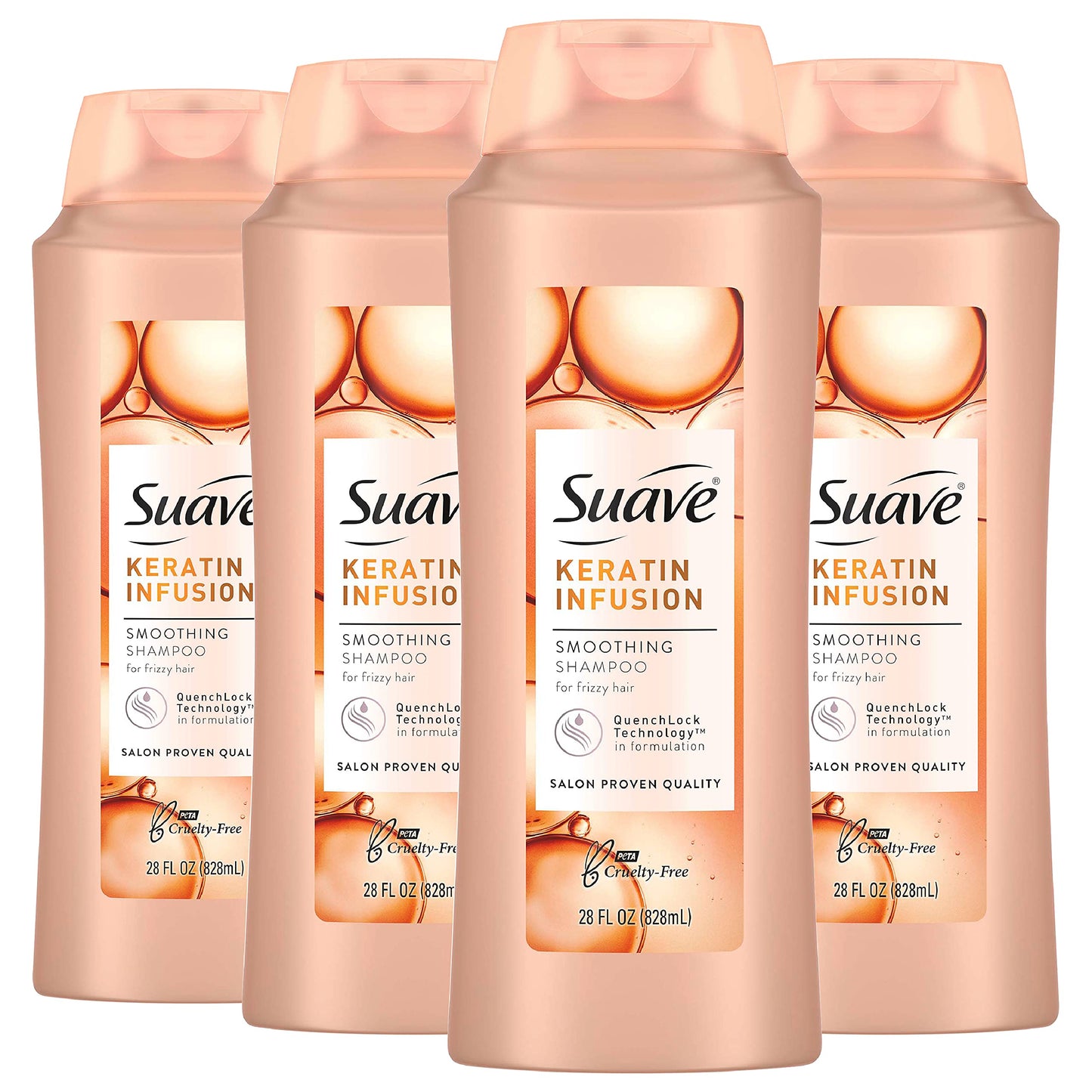 Suave Champú alisador de infusión de queratina para cabello encrespado, antihumedad + control de encrespamiento 48 horas, suaviza y desenreda para un fácil peinado, bomba de 28 onzas líquidas, 4 unidades