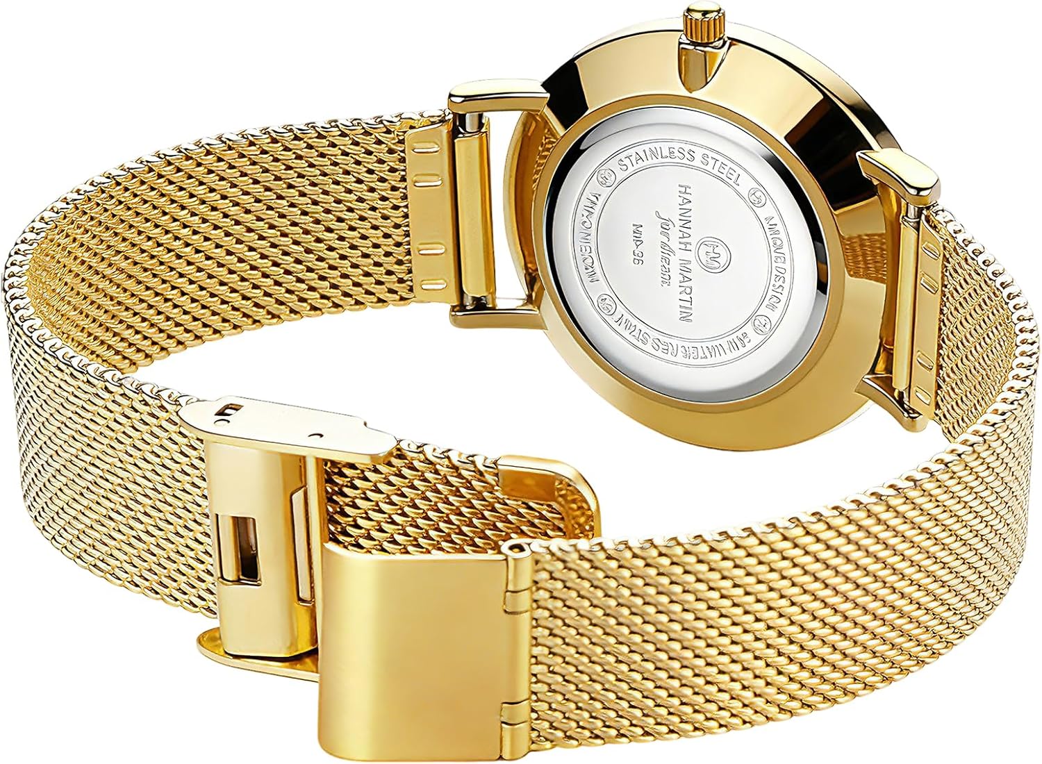 HANNAH MARTIN Watches for Women Analog Women's Watch with Stainless Steel Expansion Band Minimalist Slim Dial 30M Waterproof Ladies Dress Wristwatch for Casual Daily Business