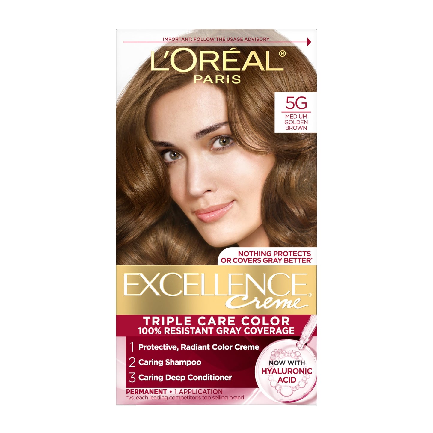 L'Oreal Paris Excellence Crème Tinte Permanente para el Cabello, Color de Cabello de Triple Cuidado con Complejo Pro-Keratine para Cobertura 100% de Canas, 4 Marrón Oscuro, 1 Kit