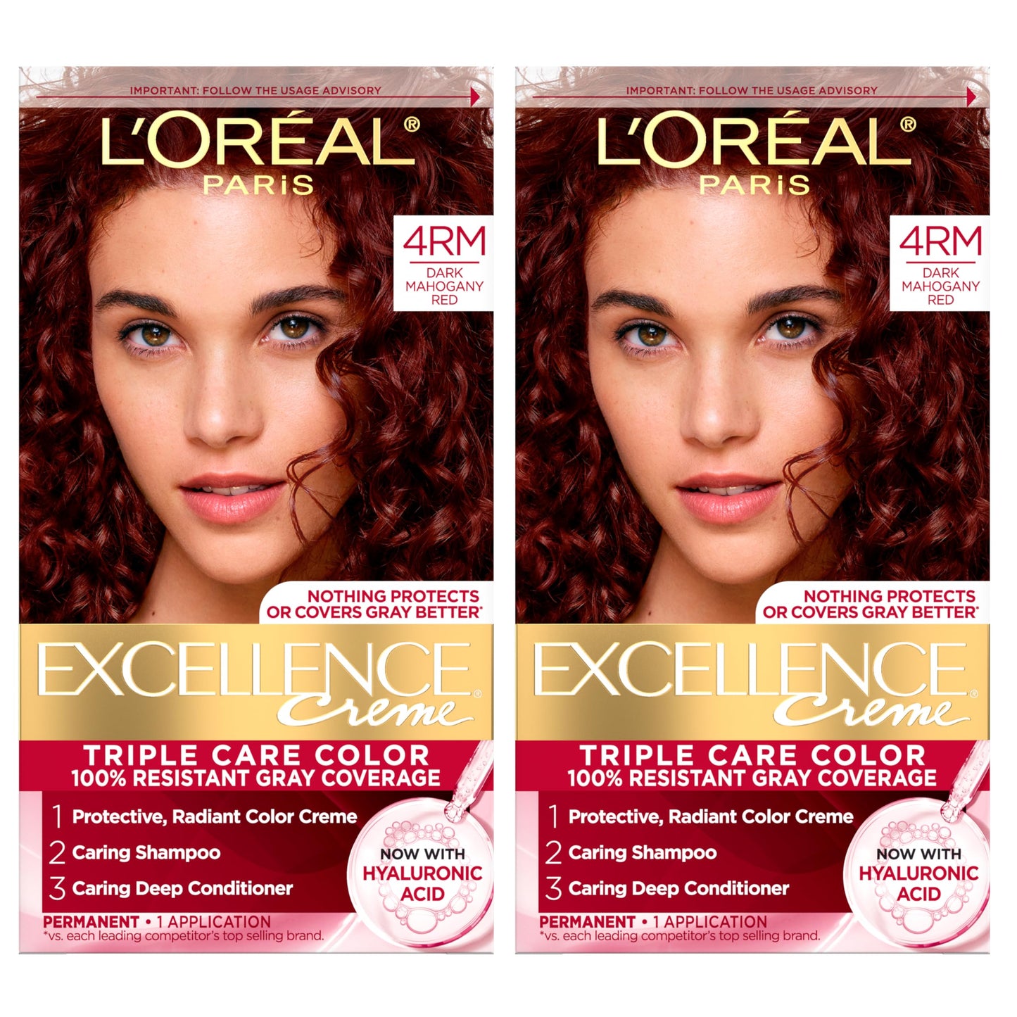L'Oreal Paris Excellence Crème Tinte Permanente para el Cabello, Color de Cabello de Triple Cuidado con Complejo Pro-Keratine para Cobertura 100% de Canas, 4 Marrón Oscuro, 1 Kit