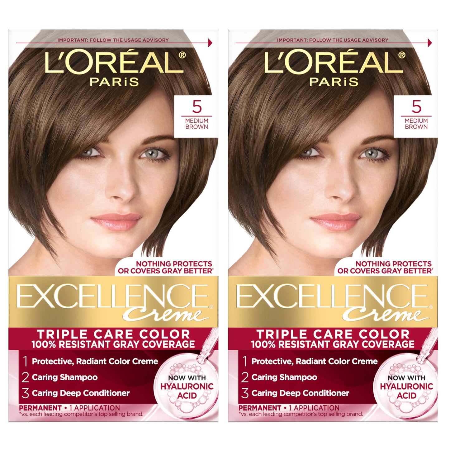 L'Oreal Paris Excellence Crème Tinte Permanente para el Cabello, Color de Cabello de Triple Cuidado con Complejo Pro-Keratine para Cobertura 100% de Canas, 4 Marrón Oscuro, 1 Kit