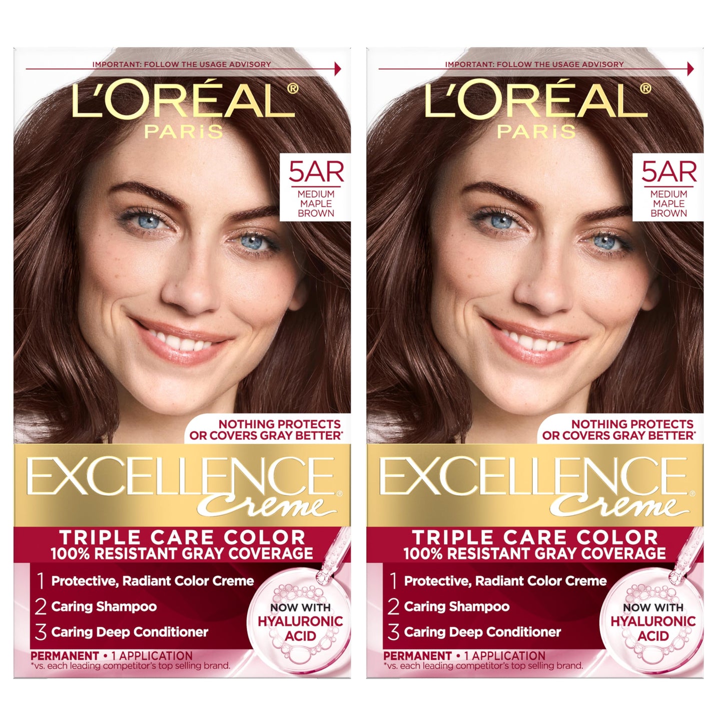 L'Oreal Paris Excellence Crème Tinte Permanente para el Cabello, Color de Cabello de Triple Cuidado con Complejo Pro-Keratine para Cobertura 100% de Canas, 4 Marrón Oscuro, 1 Kit
