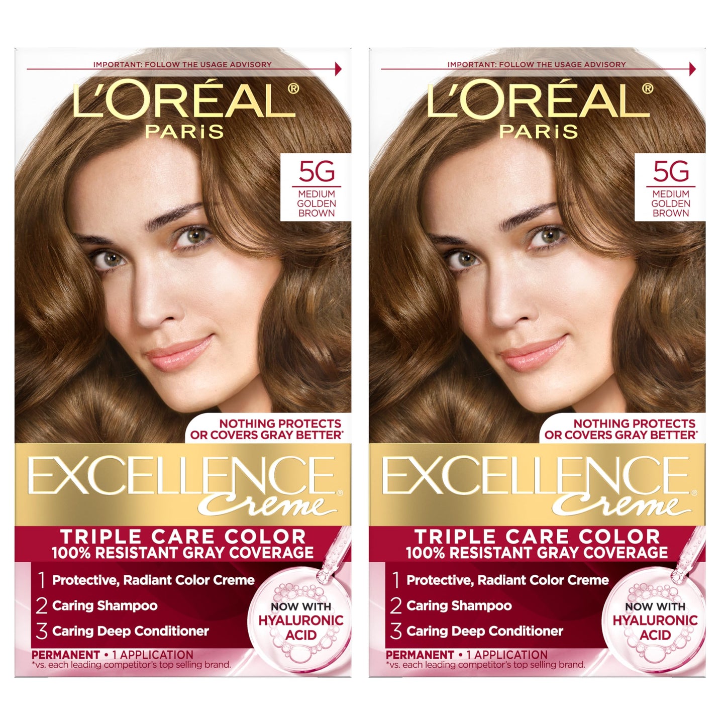L'Oreal Paris Excellence Crème Tinte Permanente para el Cabello, Color de Cabello de Triple Cuidado con Complejo Pro-Keratine para Cobertura 100% de Canas, 4 Marrón Oscuro, 1 Kit