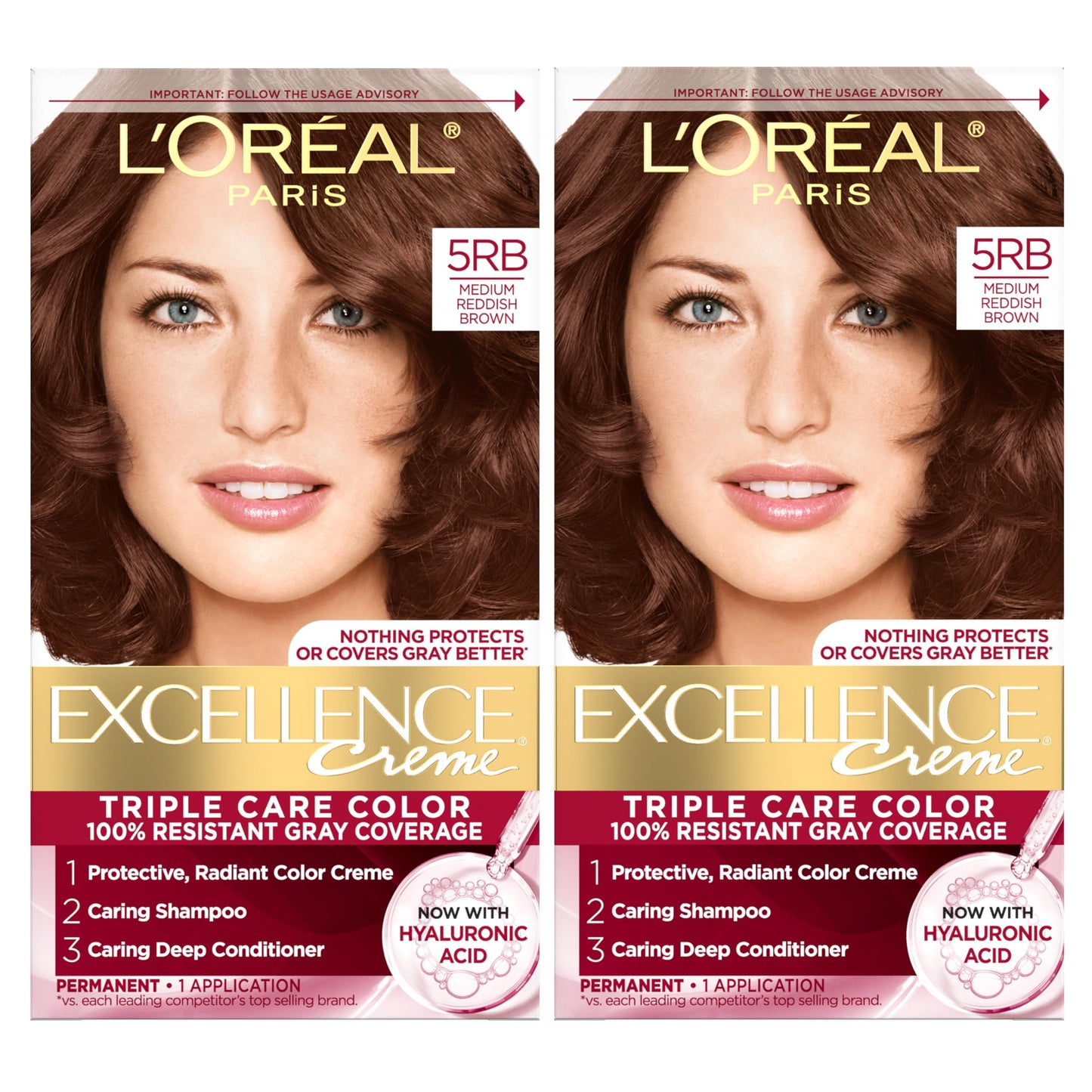 L'Oreal Paris Excellence Crème Tinte Permanente para el Cabello, Color de Cabello de Triple Cuidado con Complejo Pro-Keratine para Cobertura 100% de Canas, 4 Marrón Oscuro, 1 Kit