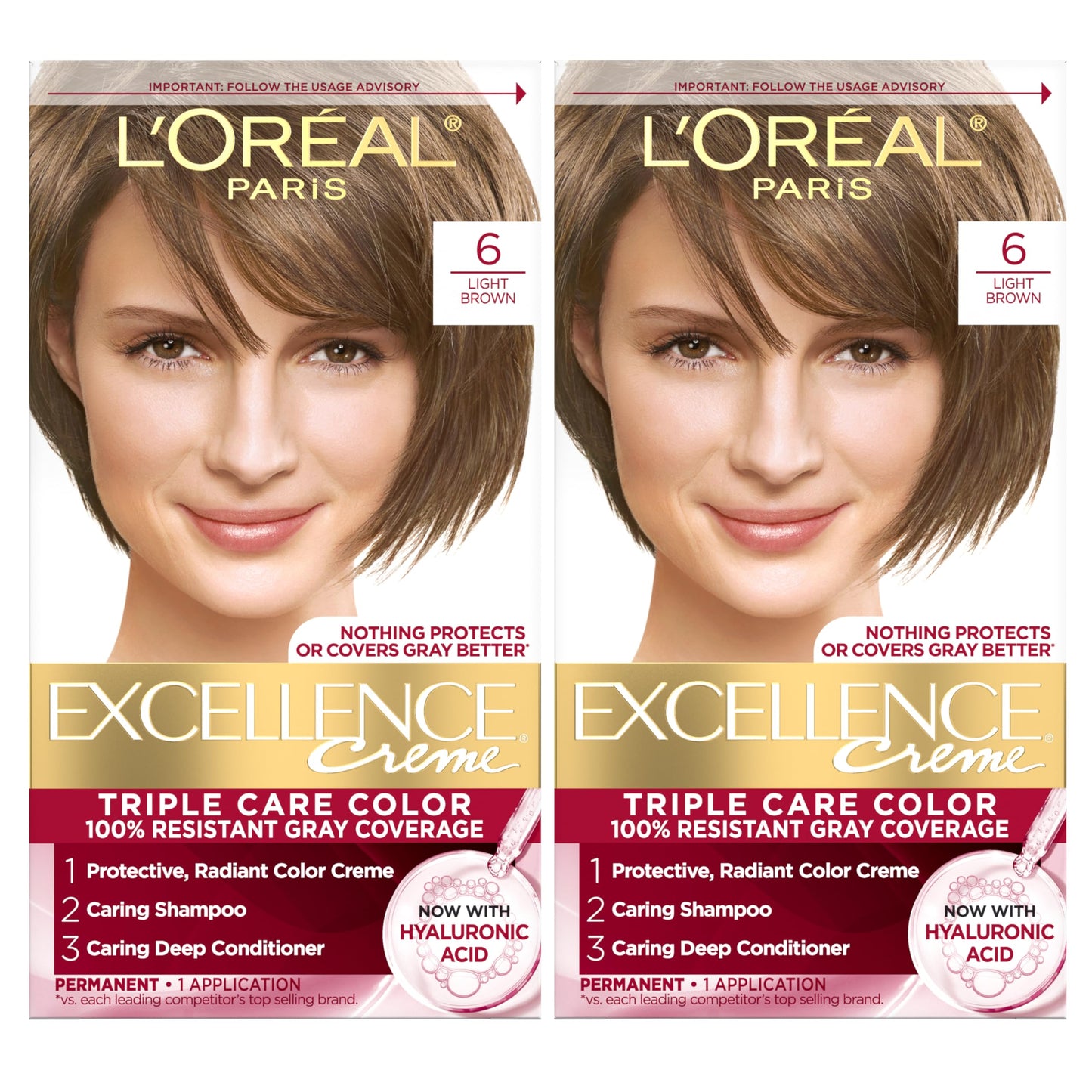 L'Oreal Paris Excellence Crème Tinte Permanente para el Cabello, Color de Cabello de Triple Cuidado con Complejo Pro-Keratine para Cobertura 100% de Canas, 4 Marrón Oscuro, 1 Kit