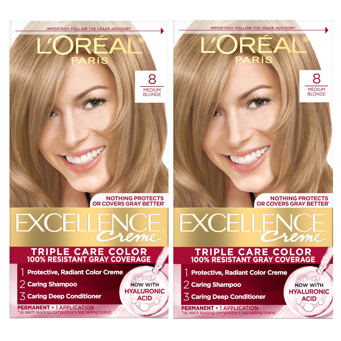 L'Oreal Paris Excellence Crème Tinte Permanente para el Cabello, Color de Cabello de Triple Cuidado con Complejo Pro-Keratine para Cobertura 100% de Canas, 4 Marrón Oscuro, 1 Kit
