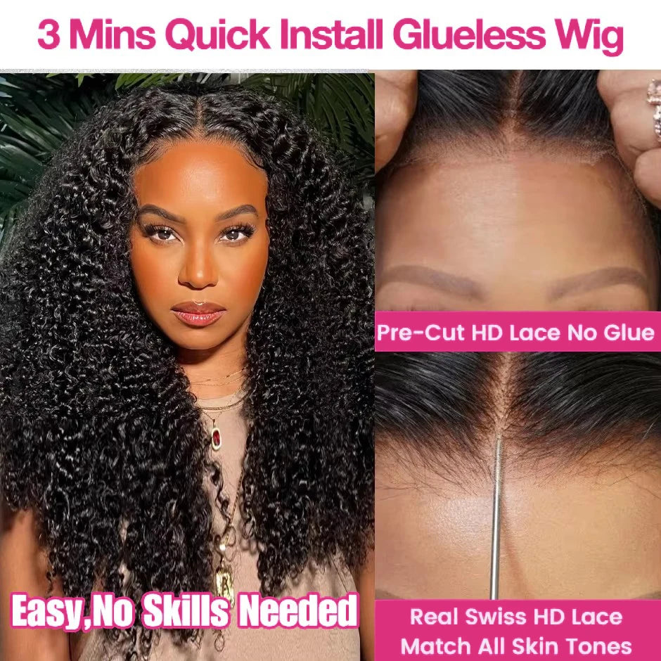 Kinky Curly Wigs 13x6 HD Lace Frontal Wig Glueless Human Hair 4C Afro Curly Lace Front Human Hair Wigs 7x5 HD Lace Closure Wigs