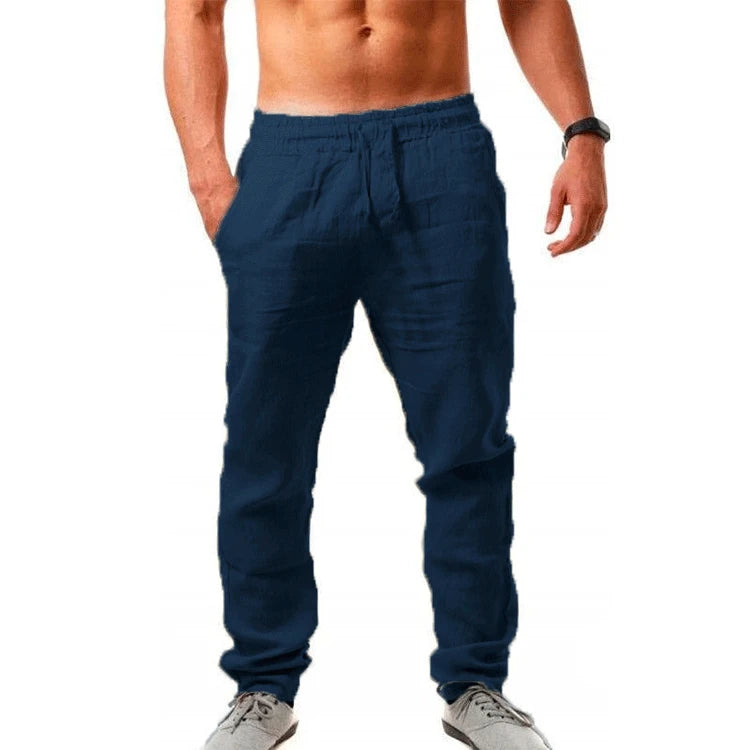 Hot Men Cotton Linen Trousers Solid Color Elastic Waist Loose Long Trousers Men's Hip-hop Breathable Casual Pants