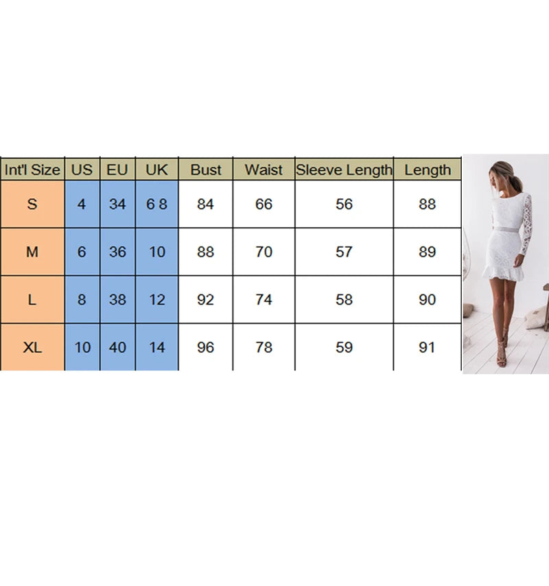 Fashion Women Bodycon Sexy Long Sleeve Backless Lace Dress Cascading Contrast Ruffles Floral Mini Party Hollow Out Dress