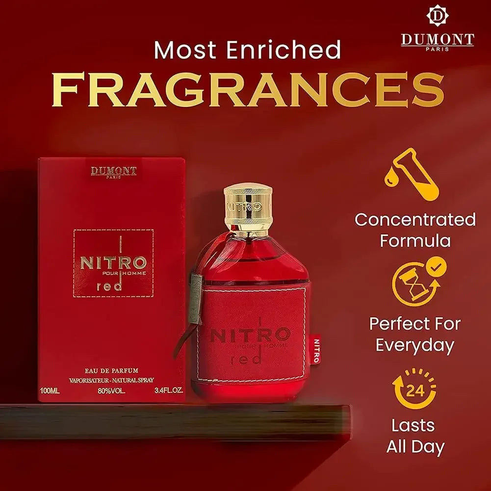 100ml Nitro Red Dumont Eau De Parfum Long-Lasting Fragrance for Men Inspired by Middle Eastern and Arabic Perfume Traditions