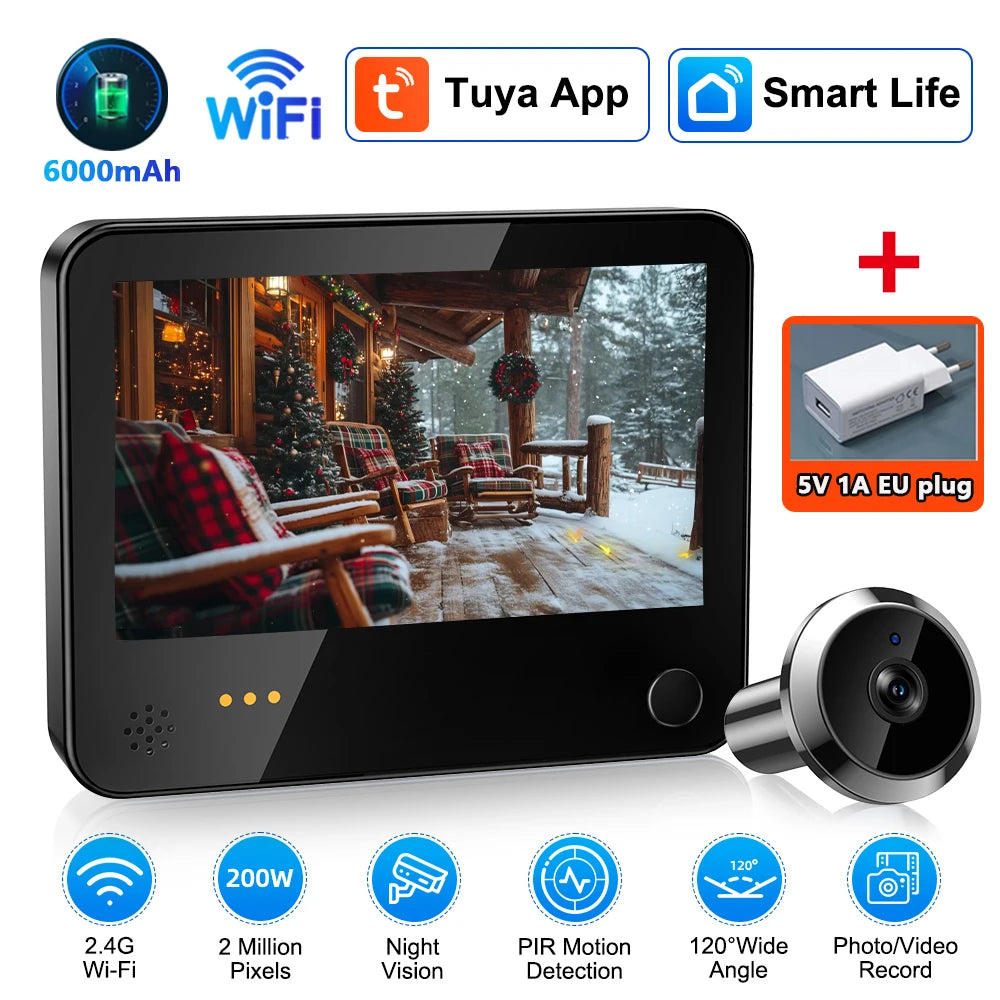 Hollarm Wireless Doorbell Smart Door Peephole Camera Cat Eye WIFI Video Surveillance Camera Visual Intercom PIR Motion Detection