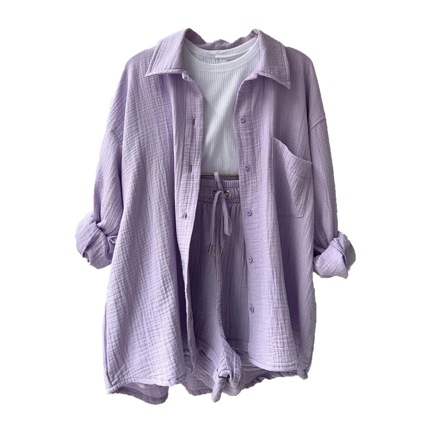 Women's Summer Outfit Muslin Blouse and Coat 2-Piece Clothing Elegant Beach Holiday Women's Set Female Coat Loose Suit