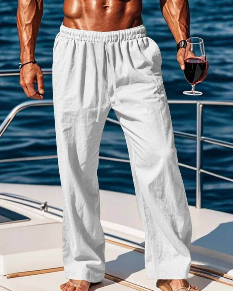 2026 New Men's Cotton and Linen Casual Pants, Straight-Leg, Simple and Comfortable, with Drawstring Waist