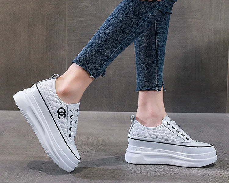 Women's Shoes 2026 Spring New Style Thick Bottom Height-Increasing Board Shoes Rubber Material Made in China Flat Shoes