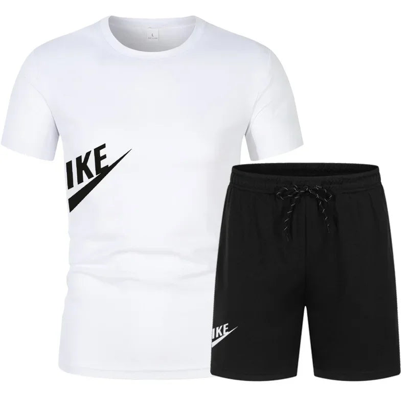 2025 Men's Summer T-shirt and Shorts Set Men's Breathable Sportswear Set Casual and Fashionable Short-sleeved T-shirt Set