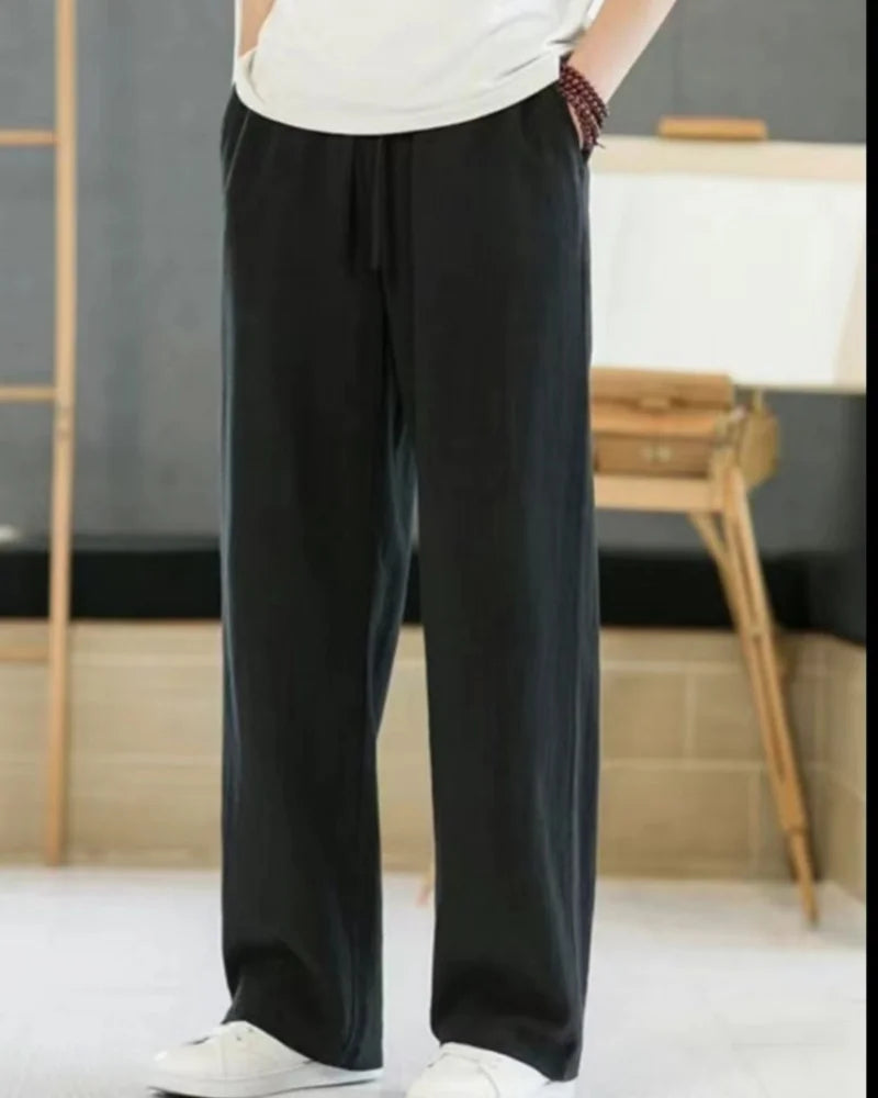 2026 New Men's Cotton and Linen Casual Pants, Straight-Leg, Simple and Comfortable, with Drawstring Waist